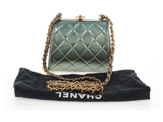 CHANEL Borsa a Spalla in Pelle Matelassé Verde con Catena CC Auth 136053SAV - vista 12