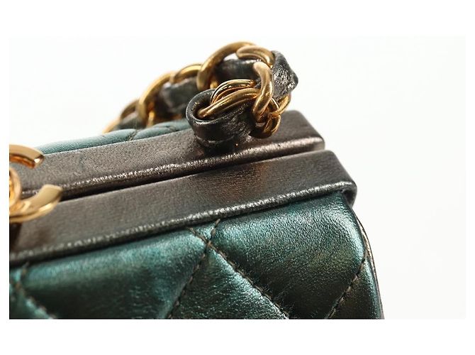 CHANEL Borsa a Spalla in Pelle Matelassé Verde con Catena CC Auth 136053SAV - vista 19