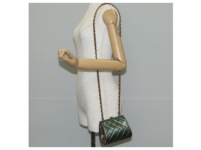 CHANEL Borsa a Spalla in Pelle Matelassé Verde con Catena CC Auth 136053SAV - vista 25