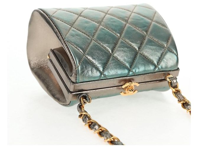 CHANEL Borsa a Spalla in Pelle Matelassé Verde con Catena CC Auth 136053SAV - vista 6
