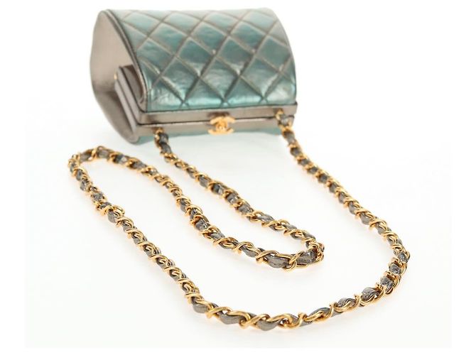 CHANEL Borsa a Spalla in Pelle Matelassé Verde con Catena CC Auth 136053SAV - vista 7