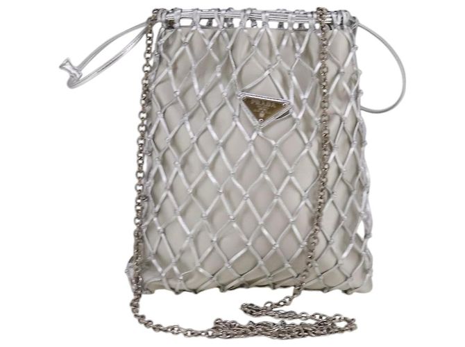 Borsa a Spalla con Catena PRADA Satin Argento Auth 108034SAV - vista 13