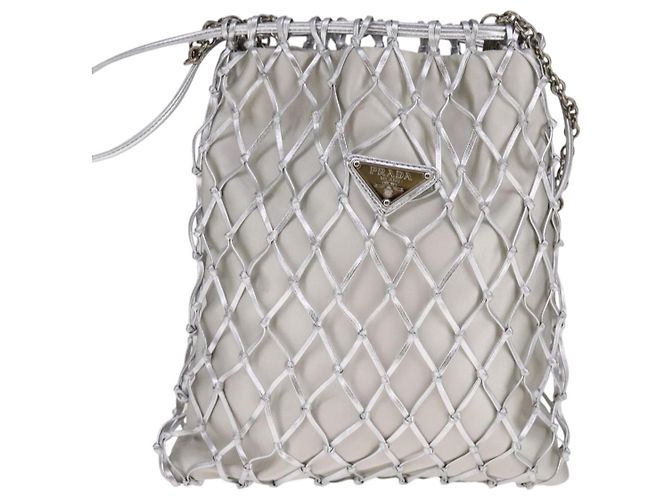 Borsa a Spalla con Catena PRADA Satin Argento Auth 108034SAV - vista 14