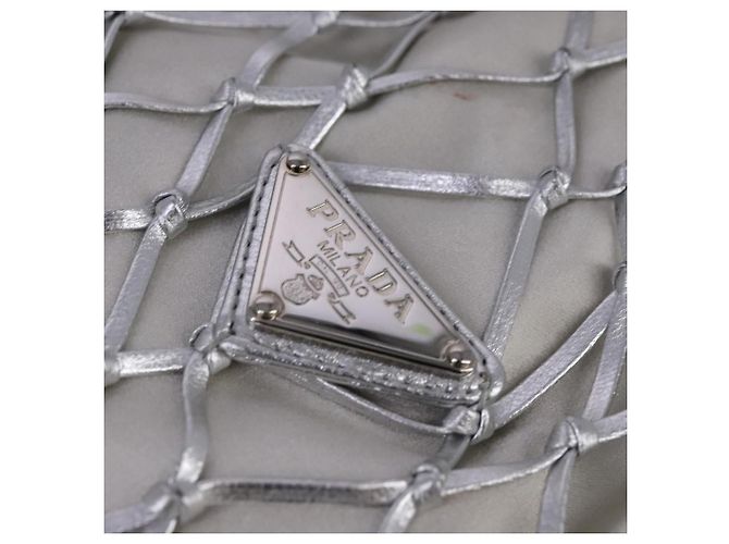 Borsa a Spalla con Catena PRADA Satin Argento Auth 108034SAV - vista 18