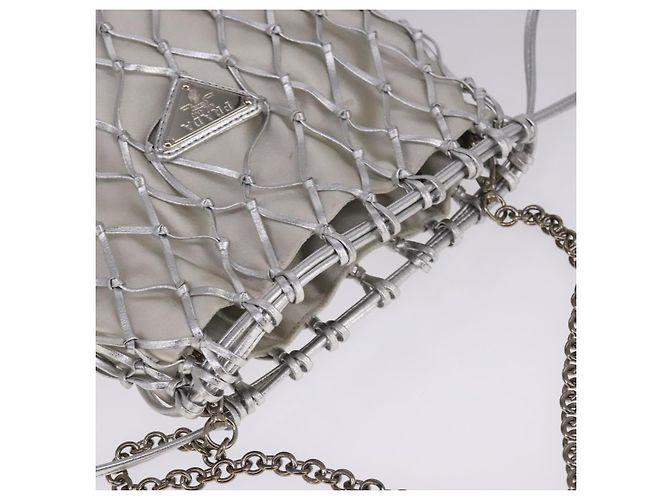 Borsa a Spalla con Catena PRADA Satin Argento Auth 108034SAV - vista 6