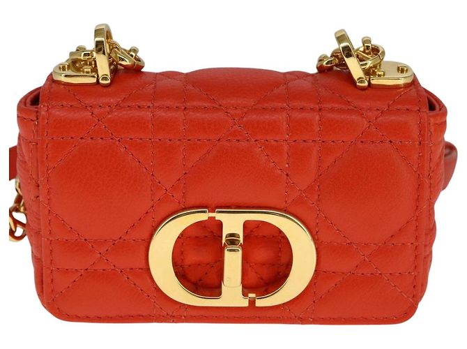 Borsa a spalla in pelle Caro Micro Chain Canage Christian Dior Arancione Auth 108920SAM - vista 13