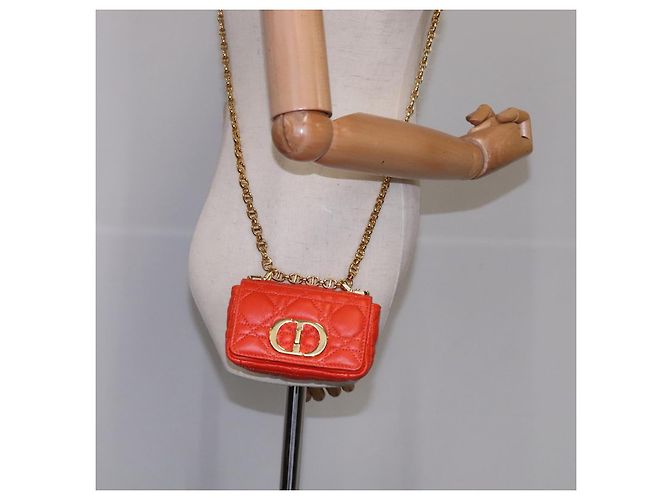 Borsa a spalla in pelle Caro Micro Chain Canage Christian Dior Arancione Auth 108920SAM - vista 23