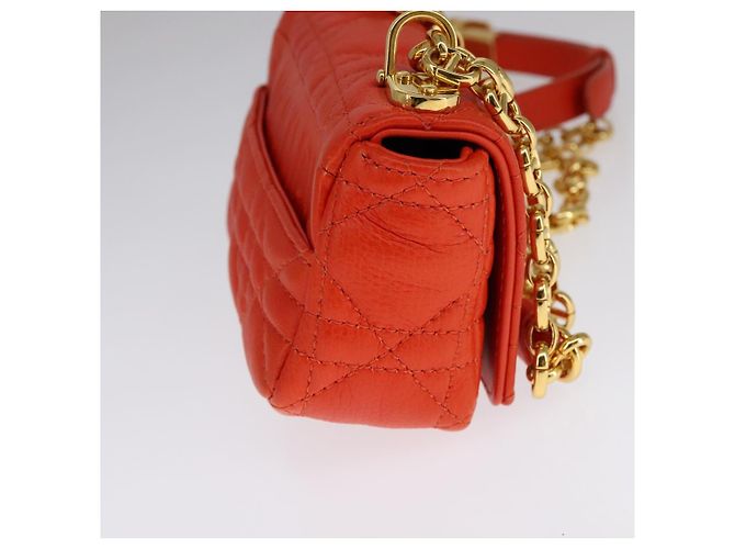 Borsa a spalla in pelle Caro Micro Chain Canage Christian Dior Arancione Auth 108920SAM - vista 3