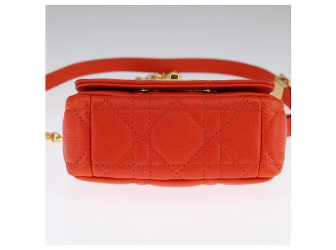 Borsa a spalla in pelle Caro Micro Chain Canage Christian Dior Arancione Auth 108920SAM - vista 5