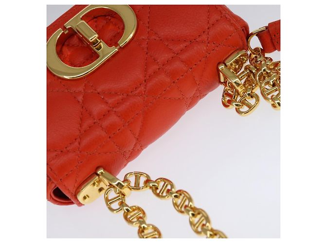 Borsa a spalla in pelle Caro Micro Chain Canage Christian Dior Arancione Auth 108920SAM - vista 6