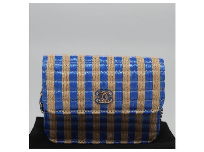 Borsa a Spalla con Catena CHANEL Raffia Blu CC Auth 115347SAM - vista 12