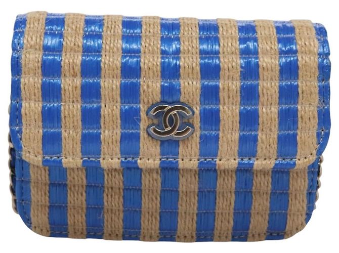 Borsa a Spalla con Catena CHANEL Raffia Blu CC Auth 115347SAM - vista 13