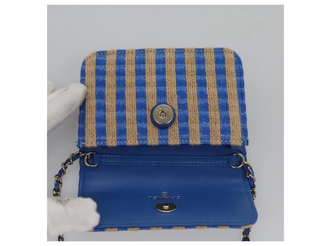 Borsa a Spalla con Catena CHANEL Raffia Blu CC Auth 115347SAM - vista 21