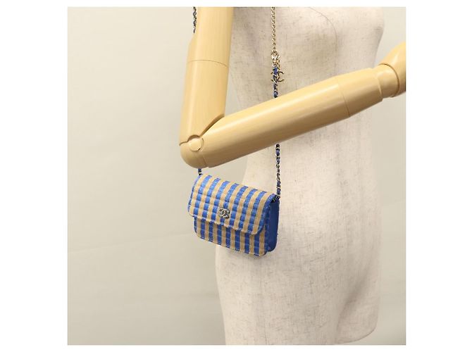 Borsa a Spalla con Catena CHANEL Raffia Blu CC Auth 115347SAM - vista 27