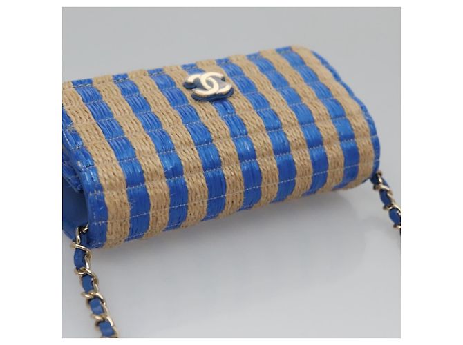 Borsa a Spalla con Catena CHANEL Raffia Blu CC Auth 115347SAM - vista 6