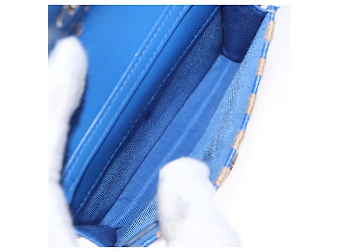Borsa a Spalla con Catena CHANEL Raffia Blu CC Auth 115347SAM - vista 9