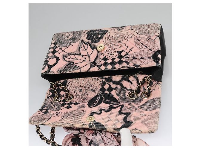 Bolsa de ombro CHANEL em corduroy rosa com corrente V Stitch, dourado, CC Auth 115032SM - vista 10