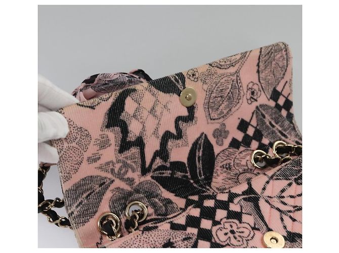 Bolsa de ombro CHANEL em corduroy rosa com corrente V Stitch, dourado, CC Auth 115032SM - vista 18