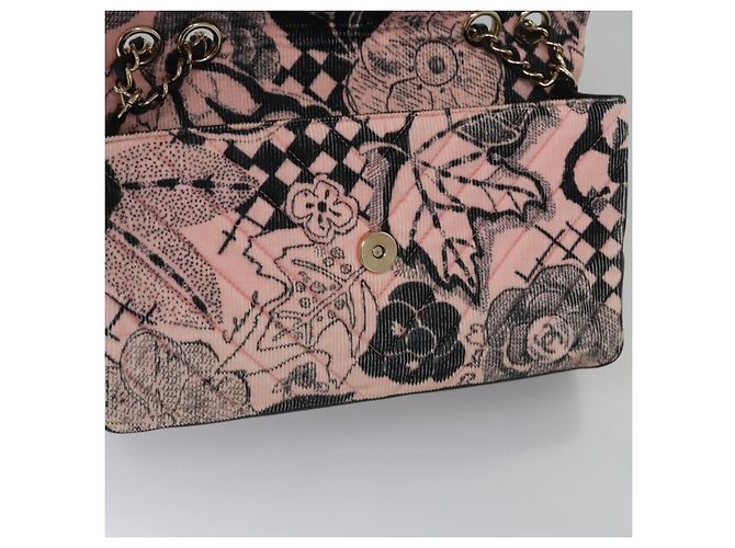 Bolsa de ombro CHANEL em corduroy rosa com corrente V Stitch, dourado, CC Auth 115032SM - vista 19
