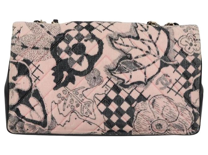 Bolsa de ombro CHANEL em corduroy rosa com corrente V Stitch, dourado, CC Auth 115032SM - vista 2