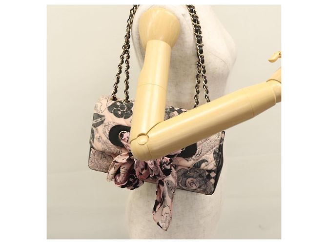 Bolsa de ombro CHANEL em corduroy rosa com corrente V Stitch, dourado, CC Auth 115032SM - vista 25