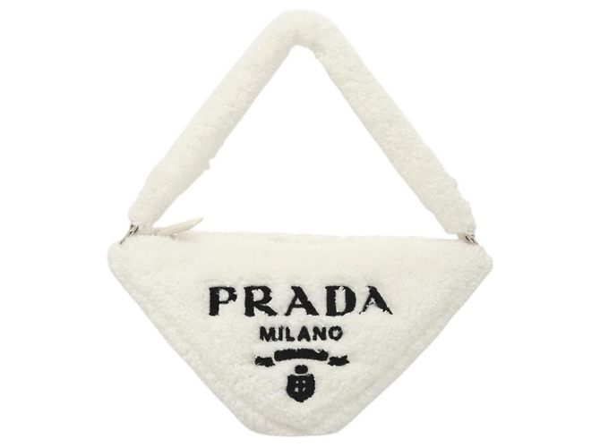 Borsa a Spalla PRADA Pile Bianco Argento Auth MX183SAM - vista 13