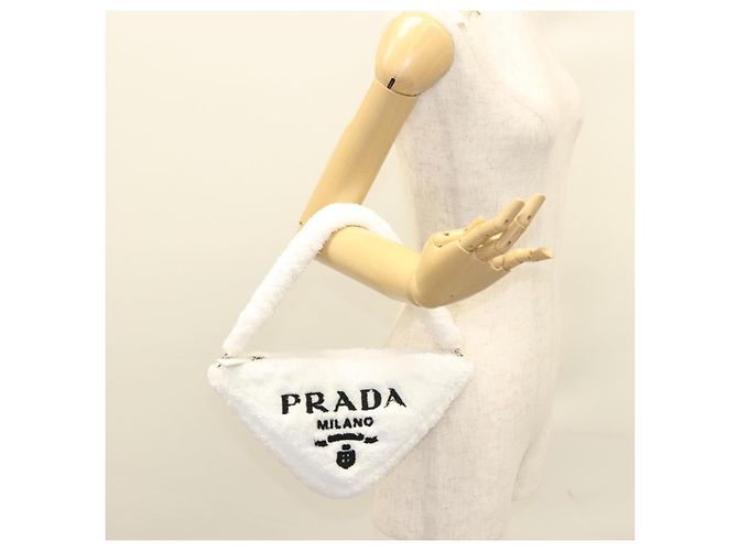 Borsa a Spalla PRADA Pile Bianco Argento Auth MX183SAM - vista 22