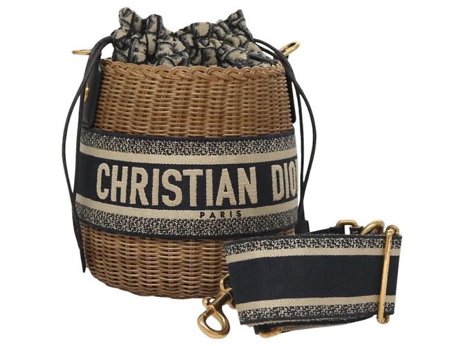 Borsa a Spalla in Vimini Oblique Christian Dior Rattan Blu Marino Marrone oro Auth BA1114SAM D'oro Blu navy - vista 13