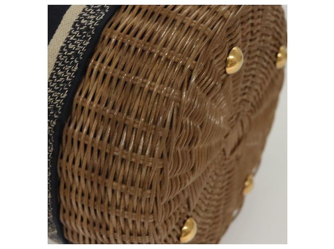 Borsa a Spalla in Vimini Oblique Christian Dior Rattan Blu Marino Marrone oro Auth BA1114SAM D'oro Blu navy - vista 16