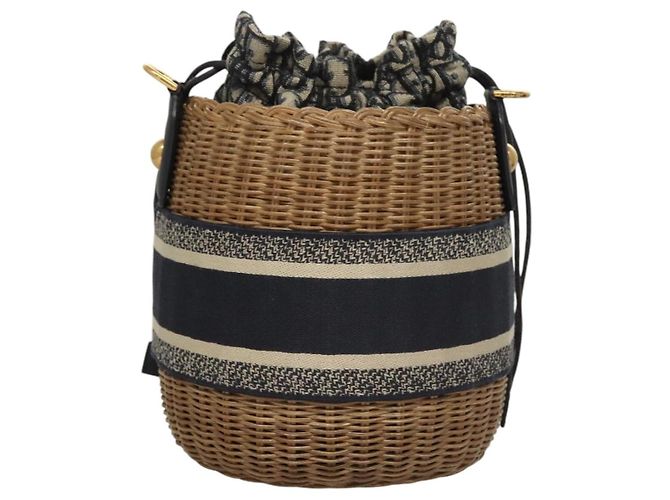 Borsa a Spalla in Vimini Oblique Christian Dior Rattan Blu Marino Marrone oro Auth BA1114SAM D'oro Blu navy - vista 2