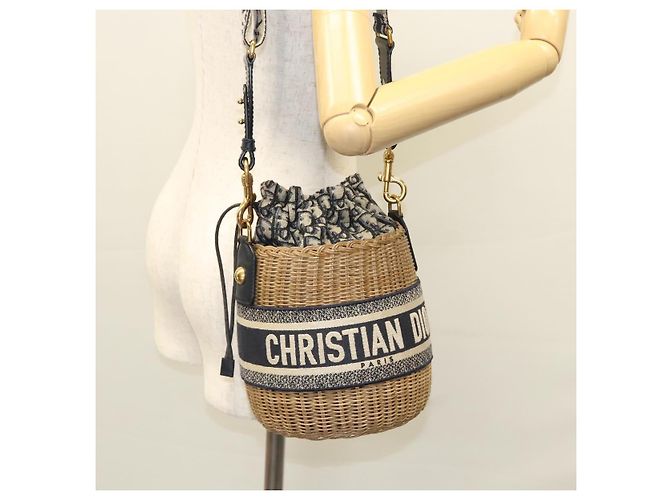 Borsa a Spalla in Vimini Oblique Christian Dior Rattan Blu Marino Marrone oro Auth BA1114SAM D'oro Blu navy - vista 25