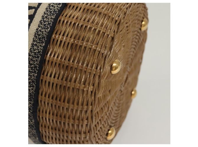Borsa a Spalla in Vimini Oblique Christian Dior Rattan Blu Marino Marrone oro Auth BA1114SAM D'oro Blu navy - vista 8