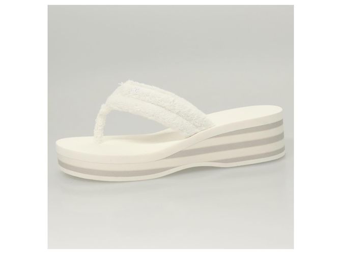 CHANEL Sandali da Spiaggia Cotone 39C Bianco CC Auth BA1259SM - vista 21