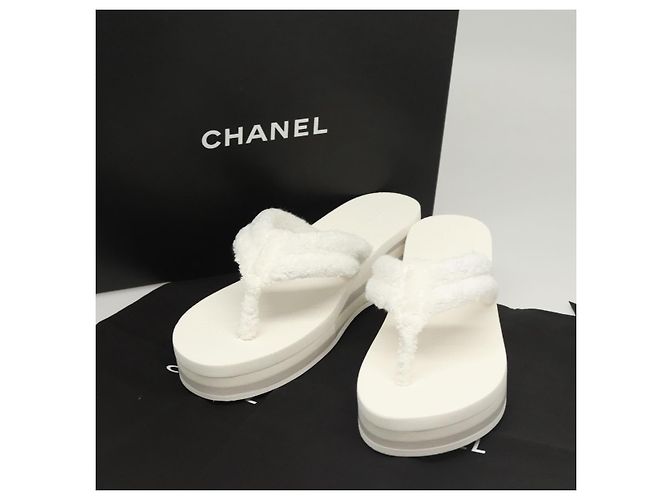 CHANEL Sandali da Spiaggia Cotone 39C Bianco CC Auth BA1259SM - vista 35