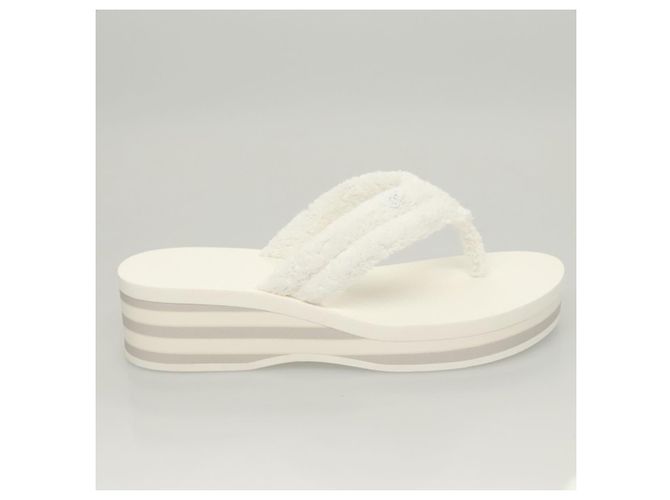 CHANEL Sandali da Spiaggia Cotone 39C Bianco CC Auth BA1259SM - vista 4