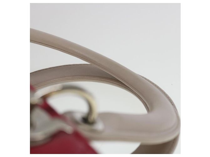 Christian Dior Borsa a mano media Lady Cannage in pelle di agnello rossa e bianca Auth 29502SAV Bianco Rosso - vista 14