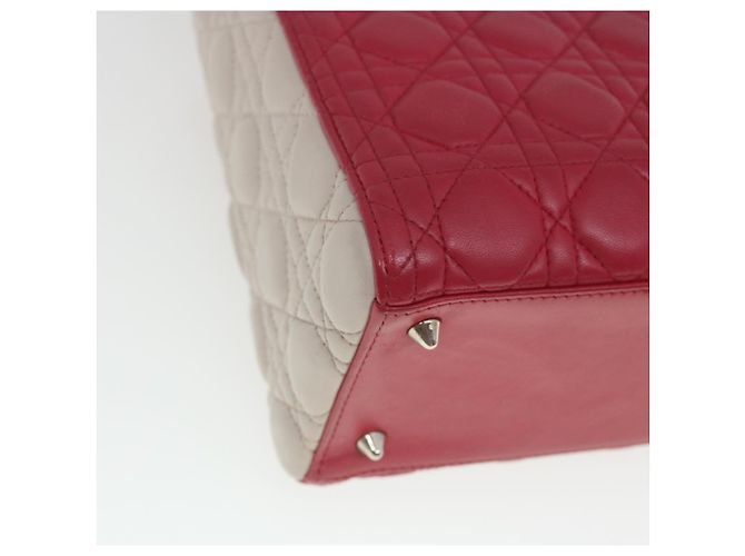 Christian Dior Borsa a mano media Lady Cannage in pelle di agnello rossa e bianca Auth 29502SAV Bianco Rosso - vista 17