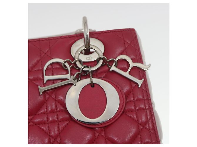 Christian Dior Borsa a mano media Lady Cannage in pelle di agnello rossa e bianca Auth 29502SAV Bianco Rosso - vista 18