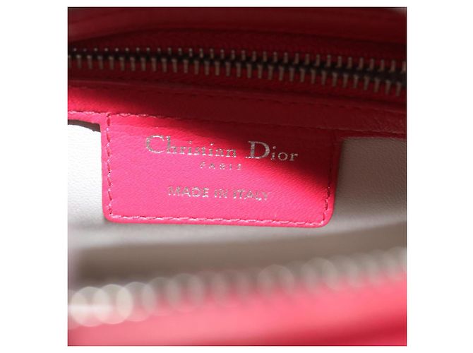 Christian Dior Borsa a mano media Lady Cannage in pelle di agnello rossa e bianca Auth 29502SAV Bianco Rosso - vista 20