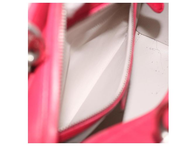 Christian Dior Borsa a mano media Lady Cannage in pelle di agnello rossa e bianca Auth 29502SAV Bianco Rosso - vista 24