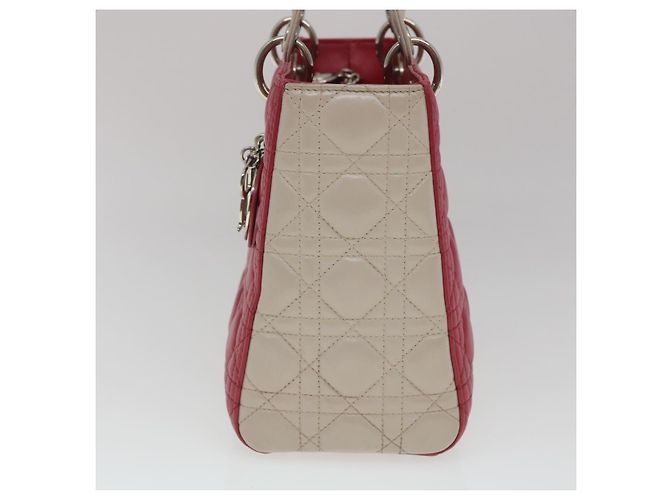 Christian Dior Borsa a mano media Lady Cannage in pelle di agnello rossa e bianca Auth 29502SAV Bianco Rosso - vista 3
