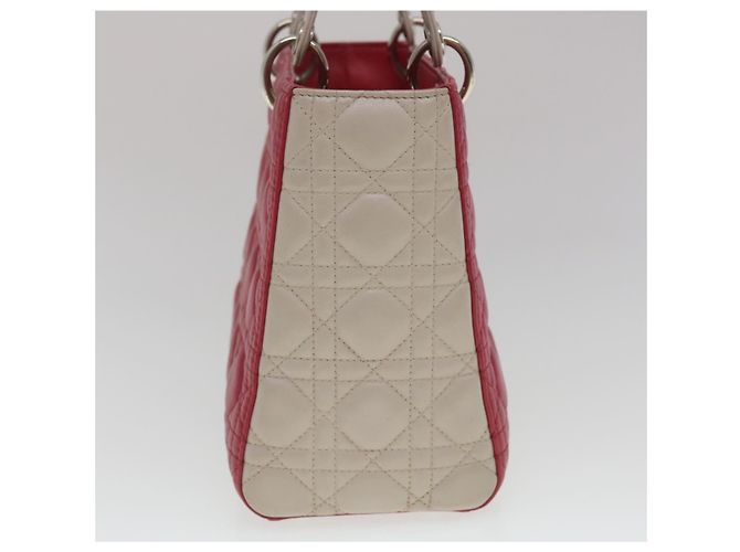 Christian Dior Borsa a mano media Lady Cannage in pelle di agnello rossa e bianca Auth 29502SAV Bianco Rosso - vista 4