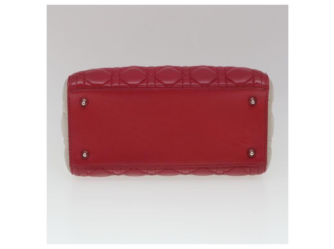 Christian Dior Borsa a mano media Lady Cannage in pelle di agnello rossa e bianca Auth 29502SAV Bianco Rosso - vista 5
