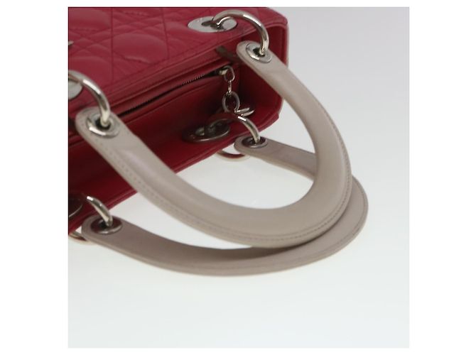 Christian Dior Borsa a mano media Lady Cannage in pelle di agnello rossa e bianca Auth 29502SAV Bianco Rosso - vista 7