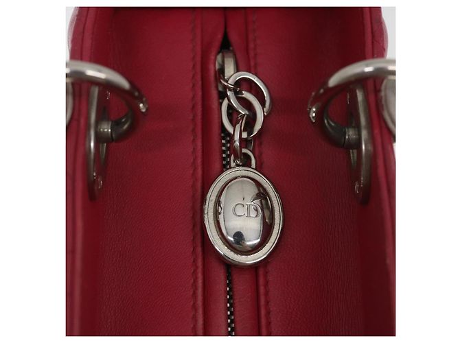 Christian Dior Borsa a mano media Lady Cannage in pelle di agnello rossa e bianca Auth 29502SAV Bianco Rosso - vista 9