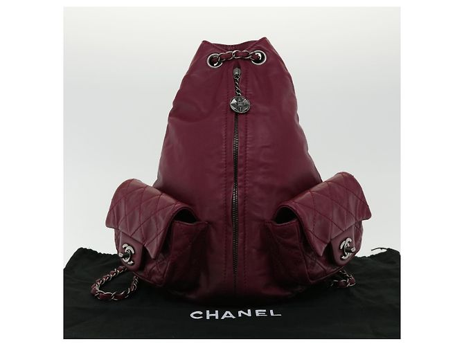 CHANEL Mochila Matelassé de Piel de Cordero Burdeos CC Auth 30736SAV - vista 12