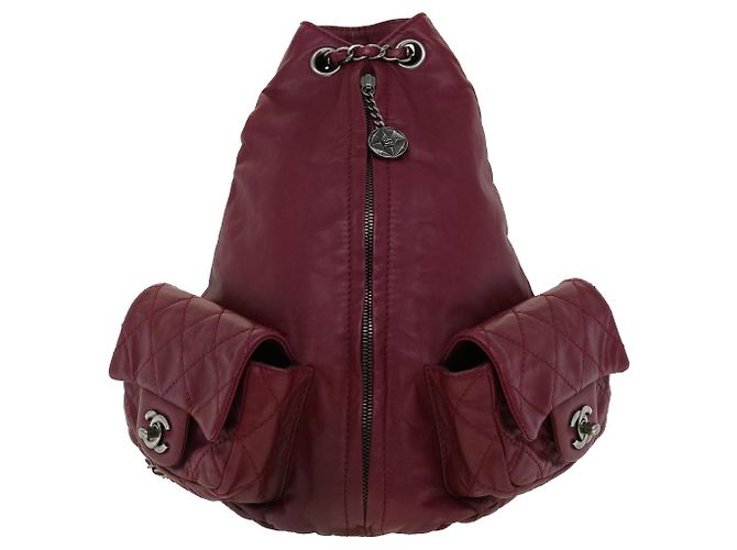 CHANEL Mochila Matelassé de Piel de Cordero Burdeos CC Auth 30736SAV - vista 13