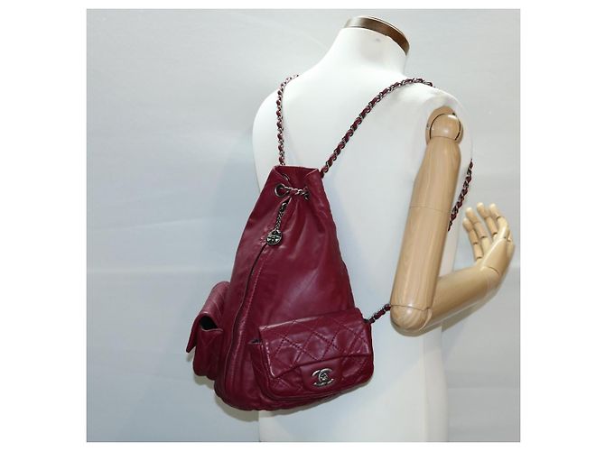 CHANEL Mochila Matelassé de Piel de Cordero Burdeos CC Auth 30736SAV - vista 27