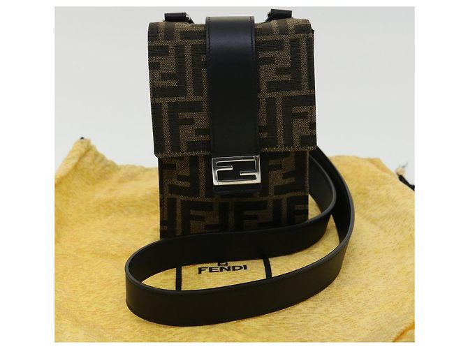 Borsa a Spalla in Tela Zucca FENDI Marrone Nero Auth 31851SAV - vista 12