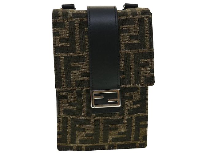 Borsa a Spalla in Tela Zucca FENDI Marrone Nero Auth 31851SAV - vista 13